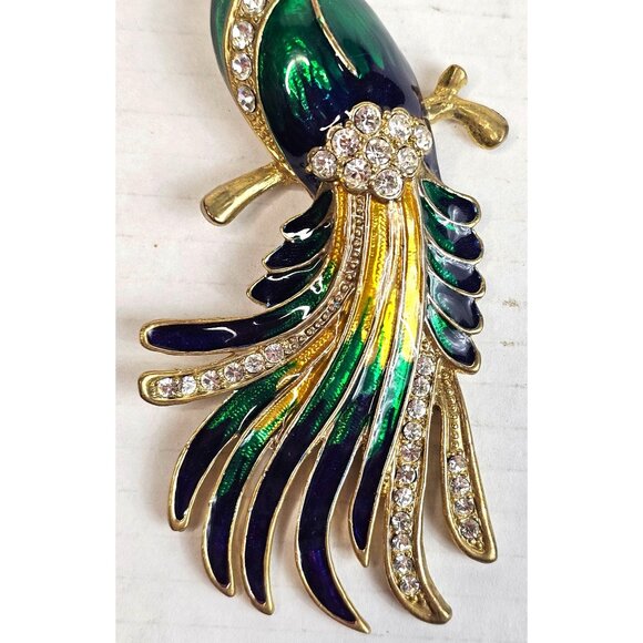 Vintage Womens Bird of Paradise Peacock Enamel Rhinestone Brooch Pin - Picture 3 of 6